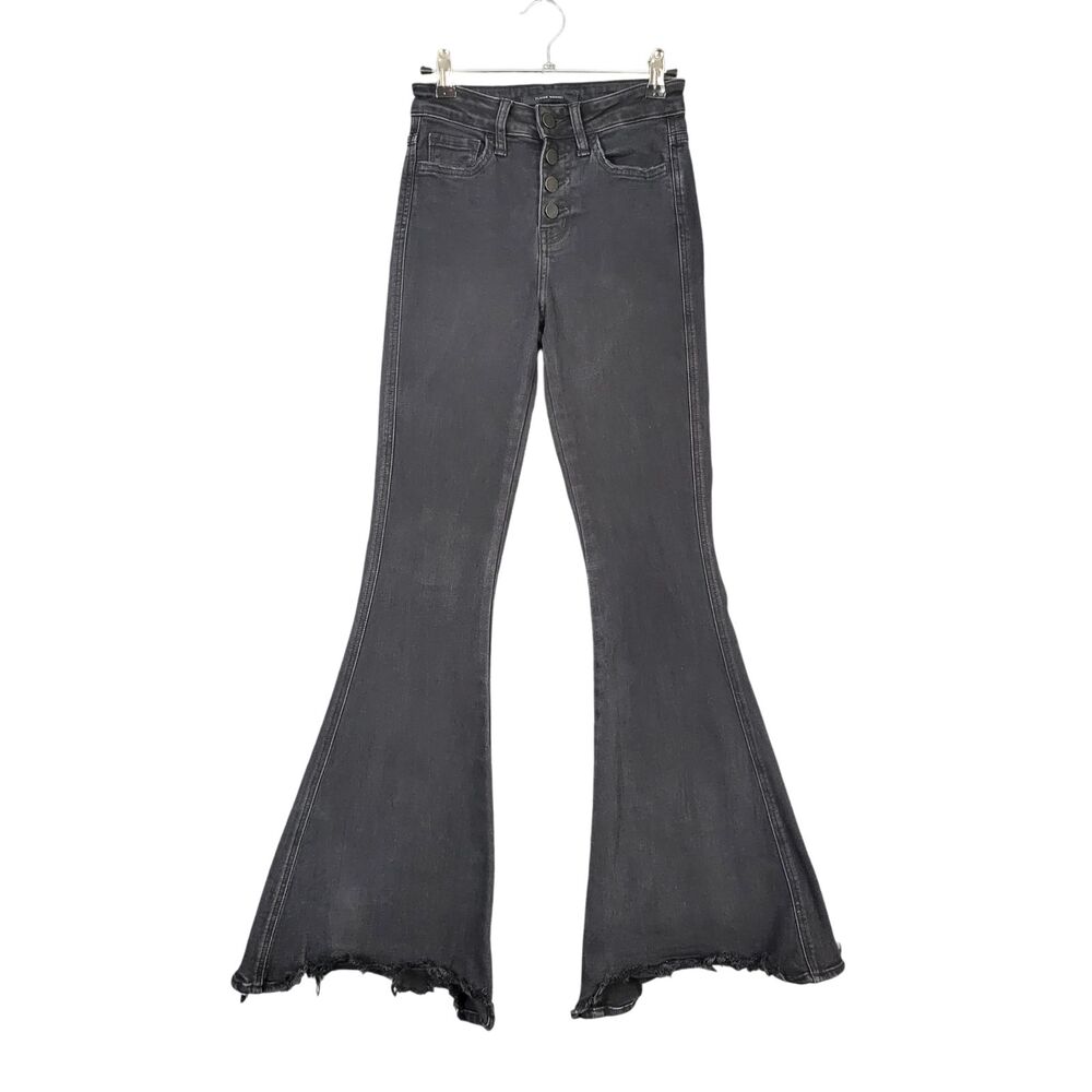 FLYING MONKEY Black High Rise Super Flare Raw Hem Denim Jeans Boho SIZE 24